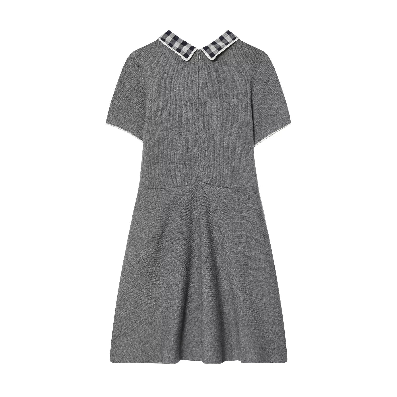 Autumn Tight Waist Slim Fit Plaid Neckline Stitching Dress A line Knitted Short Skirt Women by Ragazza