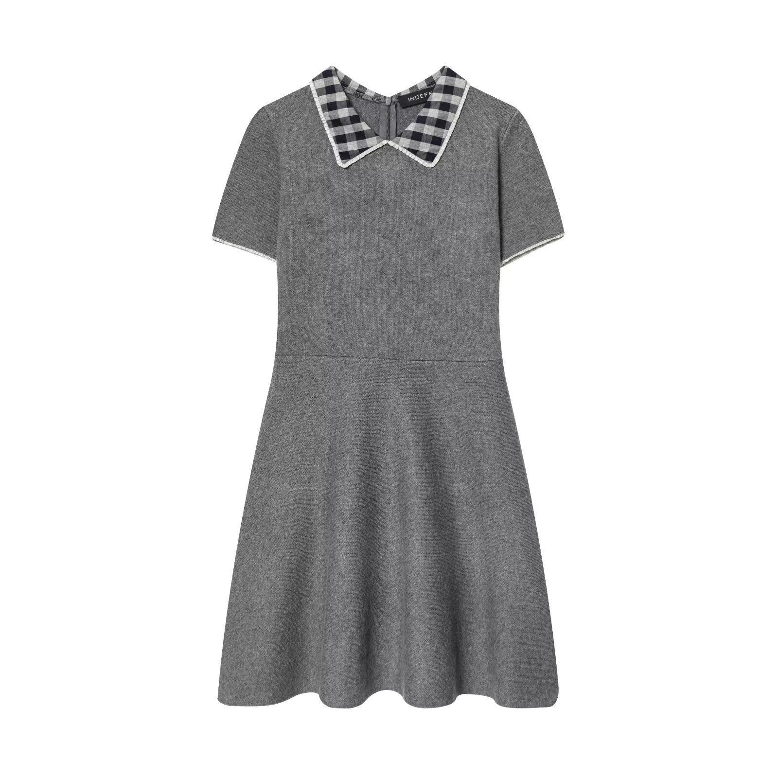 Autumn Tight Waist Slim Fit Plaid Neckline Stitching Dress A line Knitted Short Skirt Women by Ragazza
