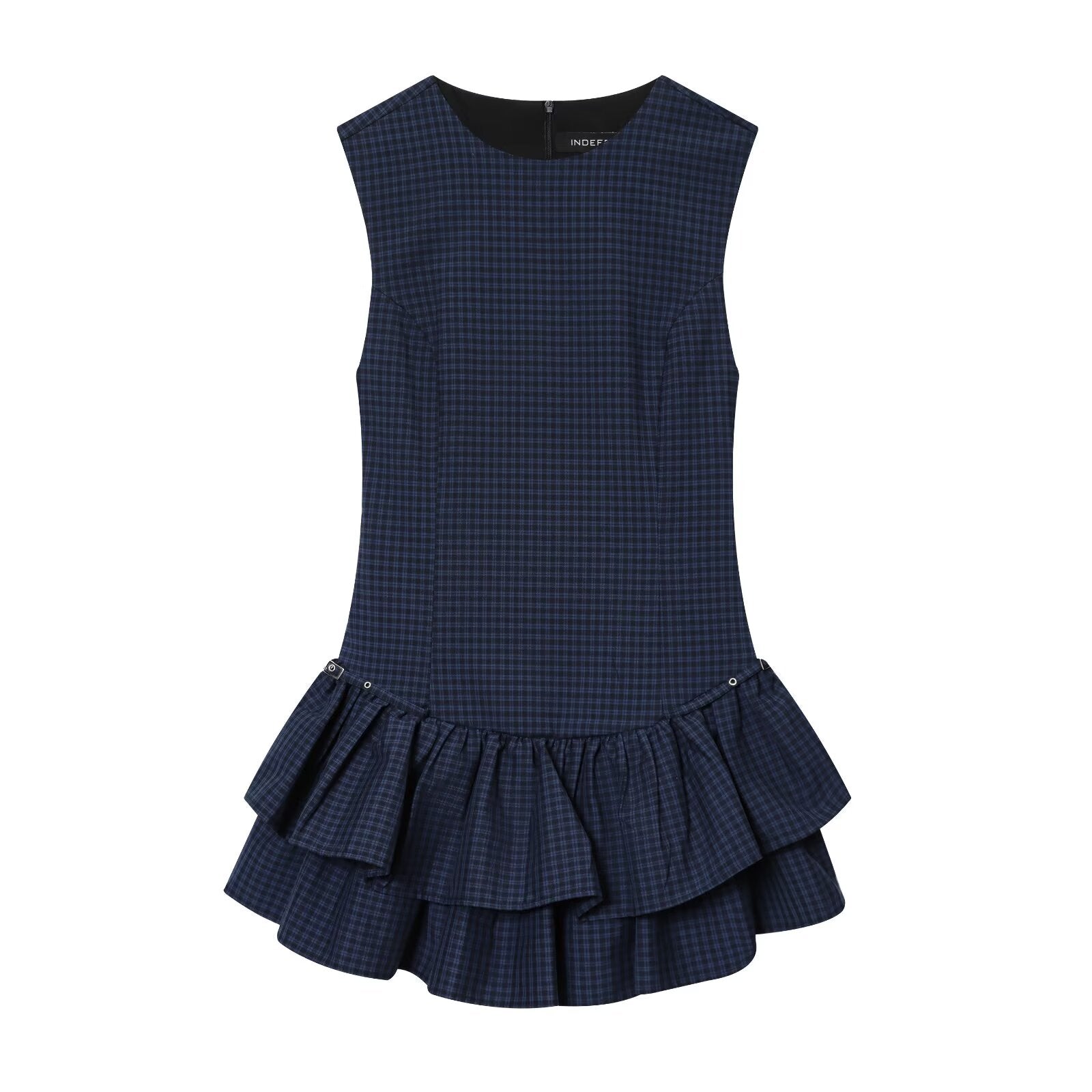 Women Clothing Autumn Sweet Romantic Plaid Laminated Decoration Short Dress by Ragazza