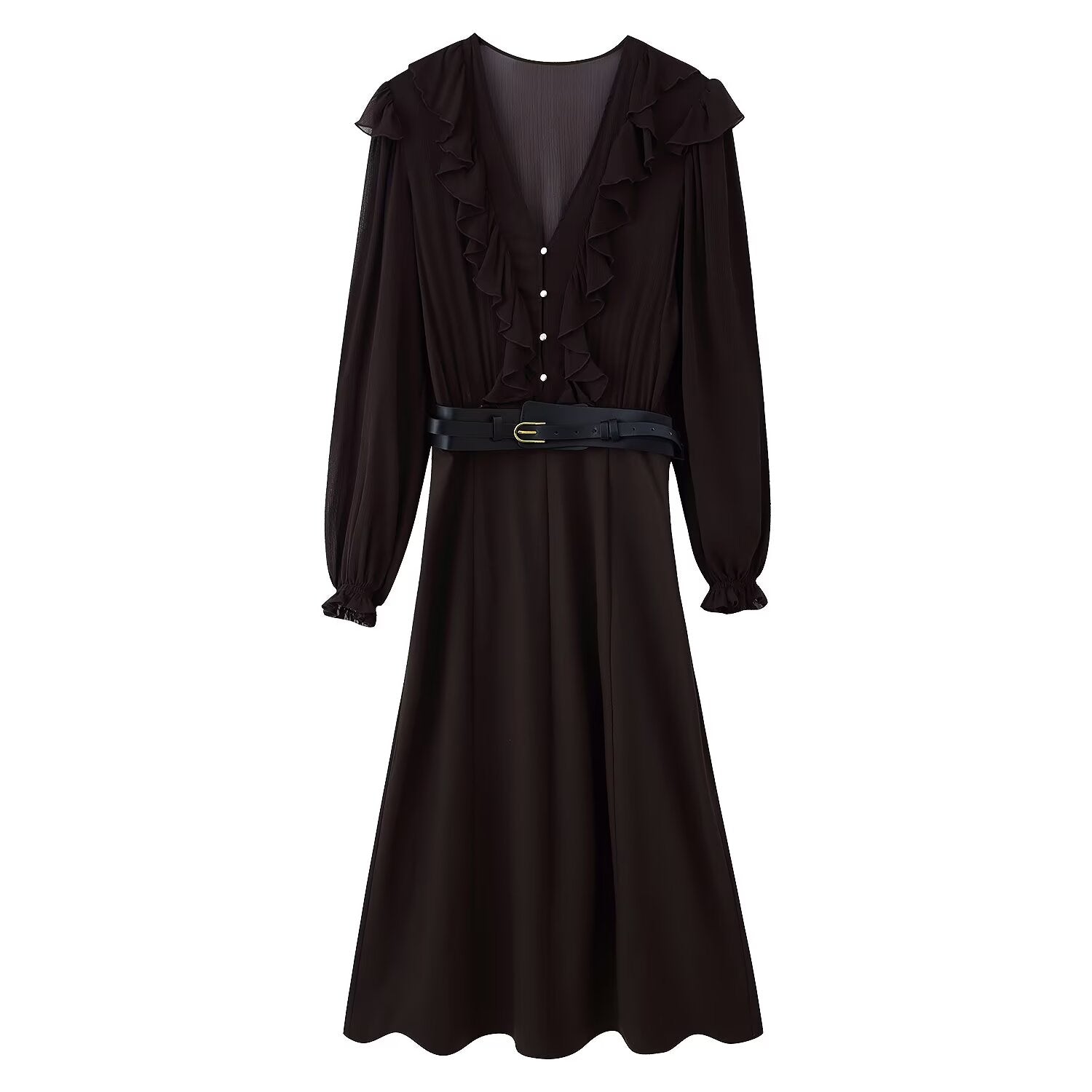 Women Clothing With Belt Stitching Midi Dress by Ragazza