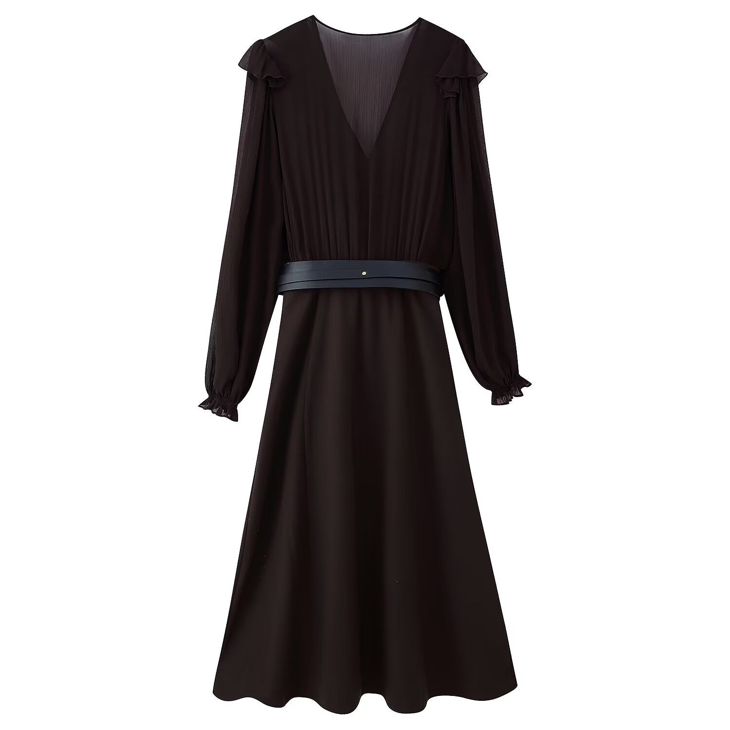 Women Clothing With Belt Stitching Midi Dress by Ragazza