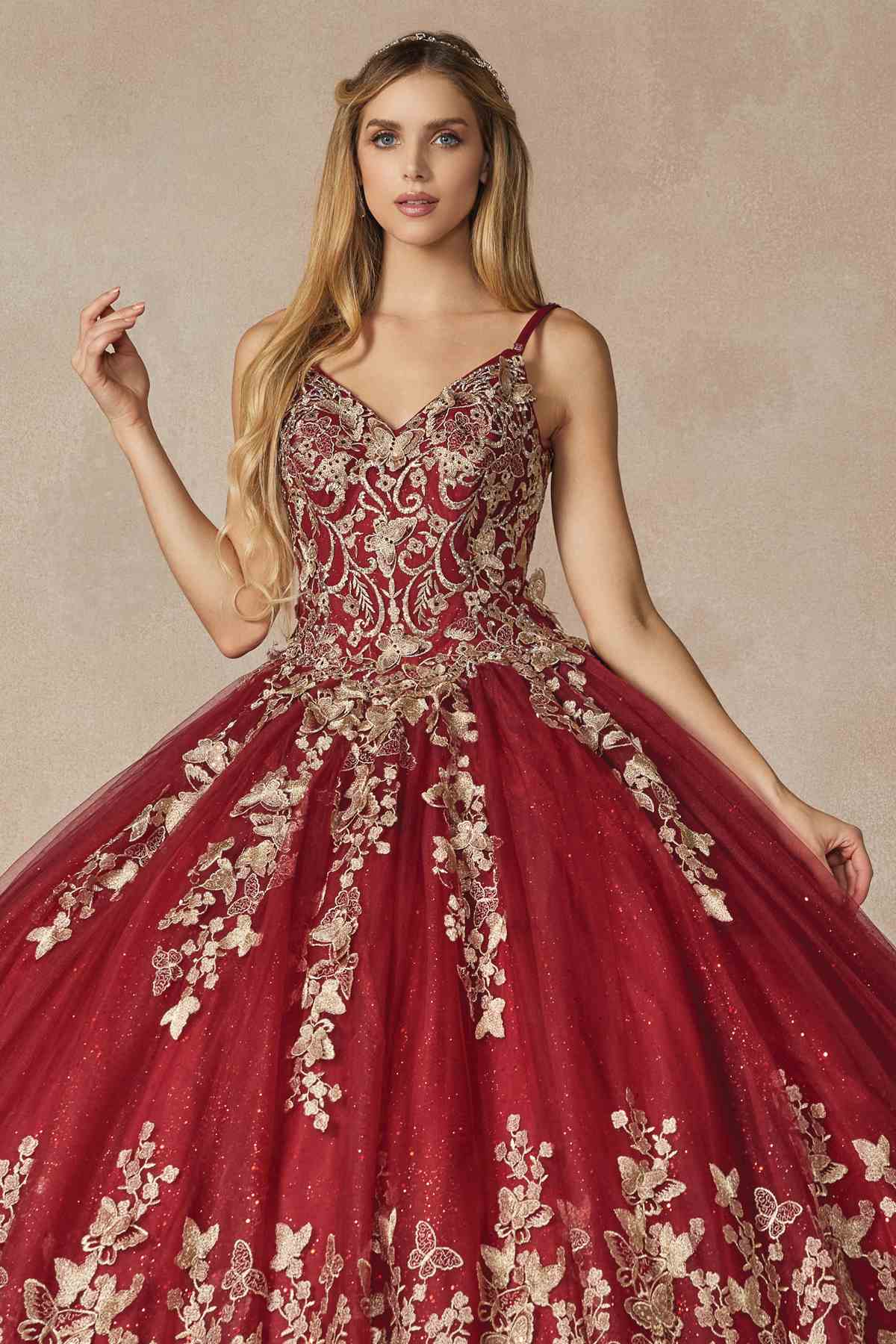 Juliet 1442 Long 3D Butterfly Appliques Strapless Bodice Cape Quinceanera Dress by DiscountDressShop
