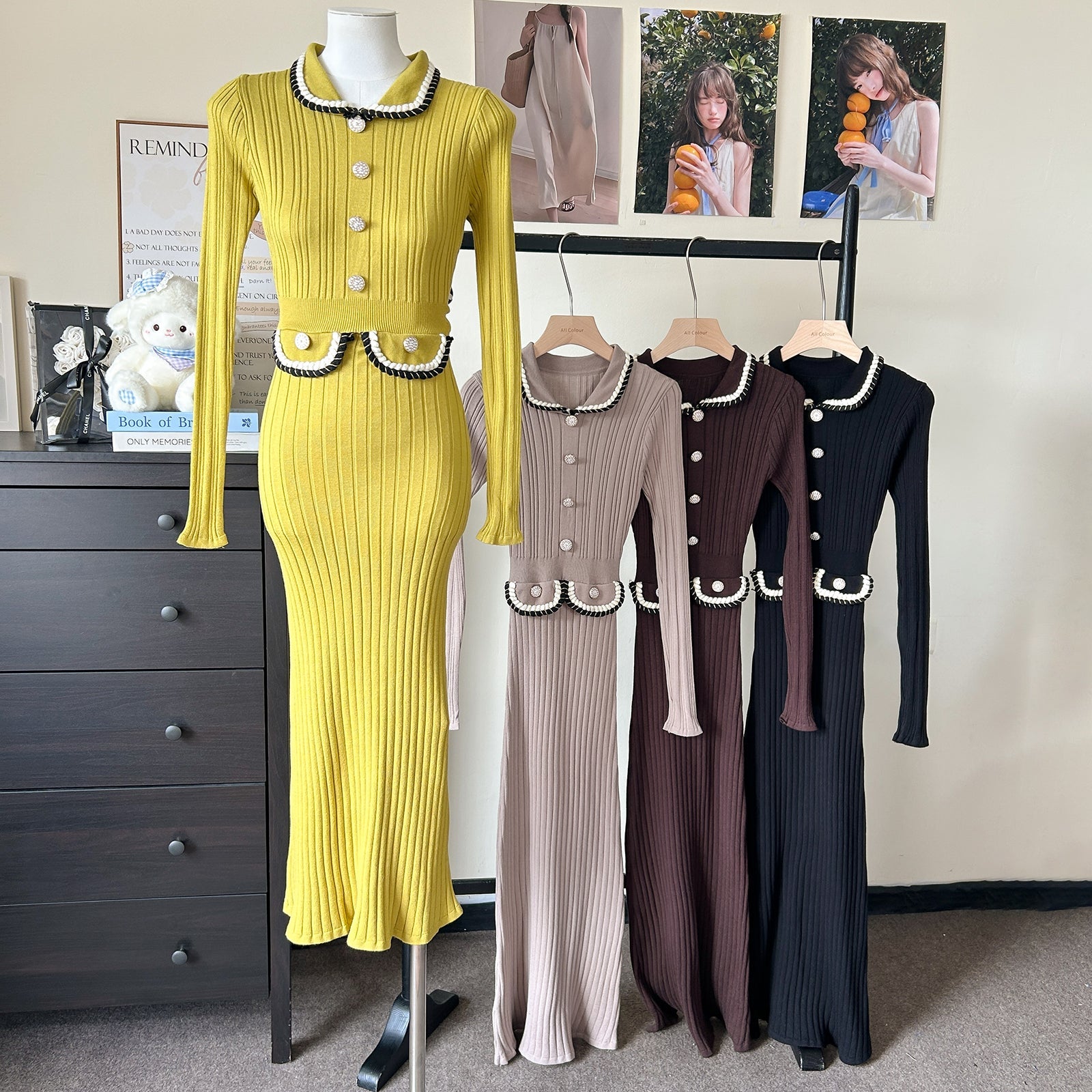 Women Spring Autumn Style Babydoll Dress With Knitted Long Dress by Ragazza