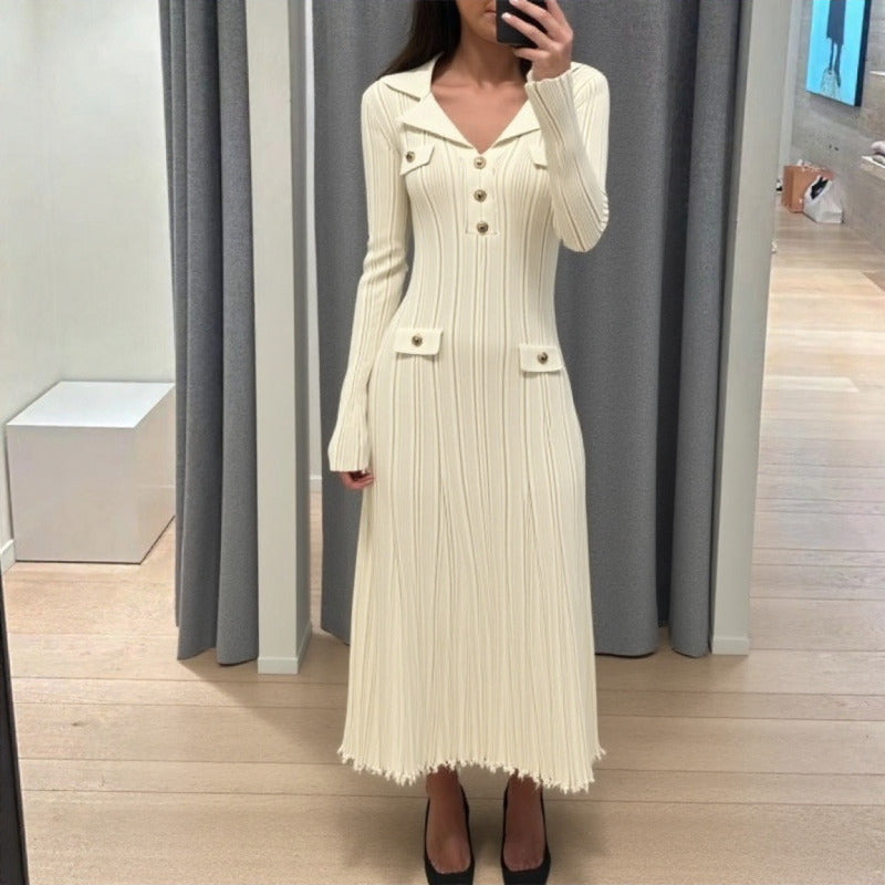 Women Autumn And Winter Fitted Slimming Waist Knitted Dress by Ragazza