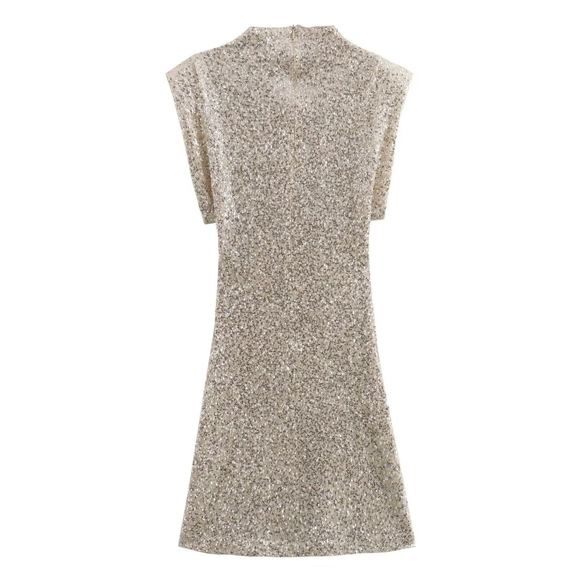 Summer Sweet Fresh Elegant Vacation Padded Shoulder Sequ Dress by Ragazza