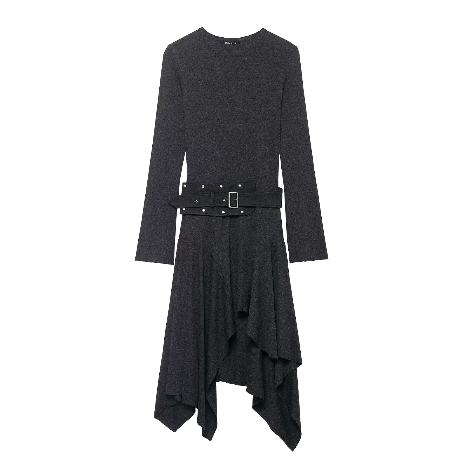 Women Clothing Winter Asymmetric Ruffled Slimming Midi Dress by Ragazza