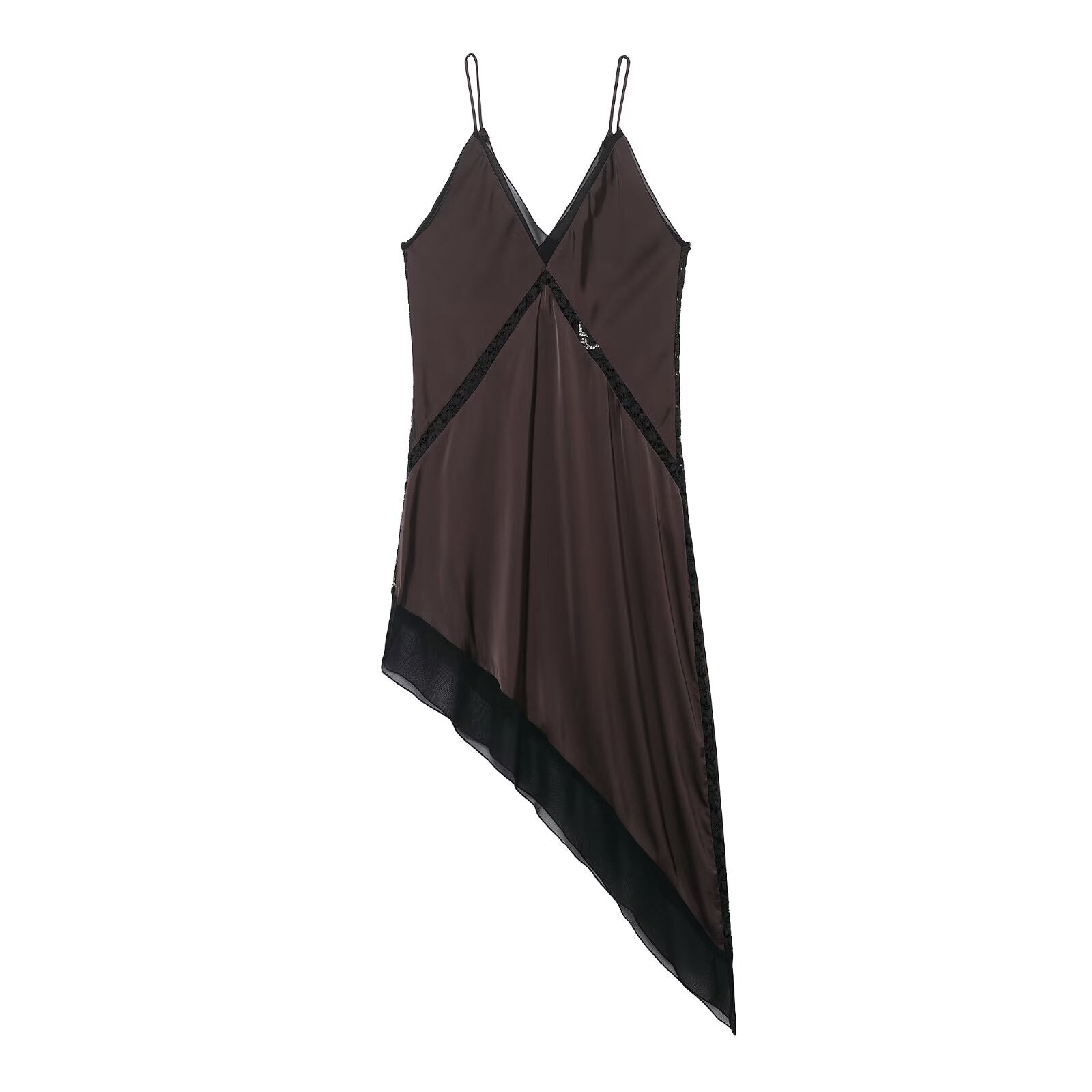 Graceful Satin Asymmetric V neck Strap Midi Dress by Ragazza