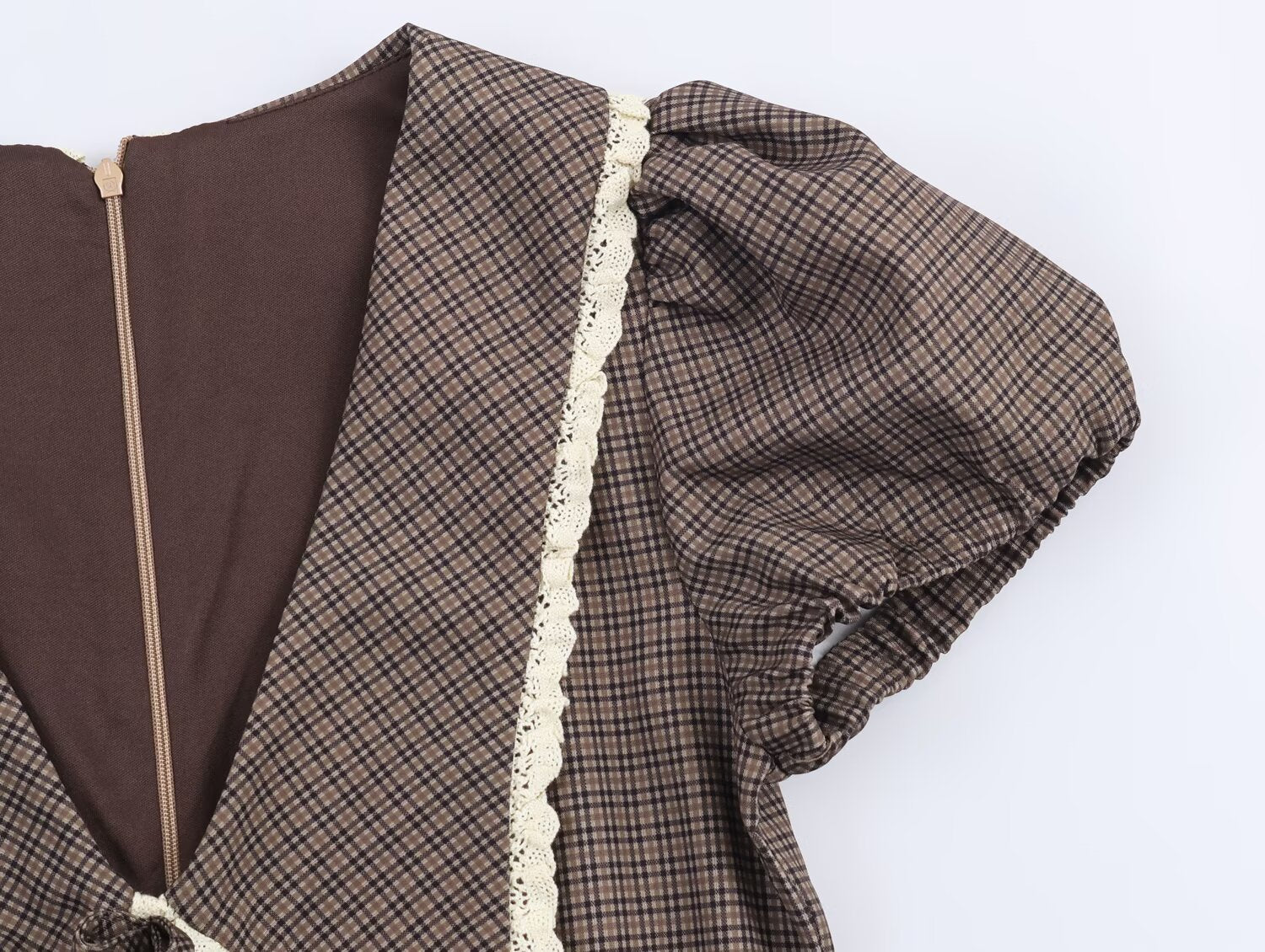 Women Plaid Small round Collared Dress by Ragazza