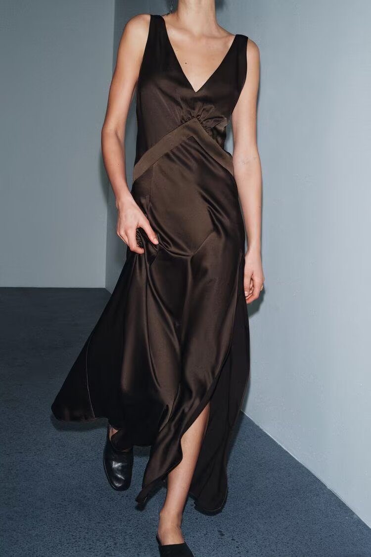 Women Clothing Slim Silk Satin Texture Maxi Dress by Ragazza