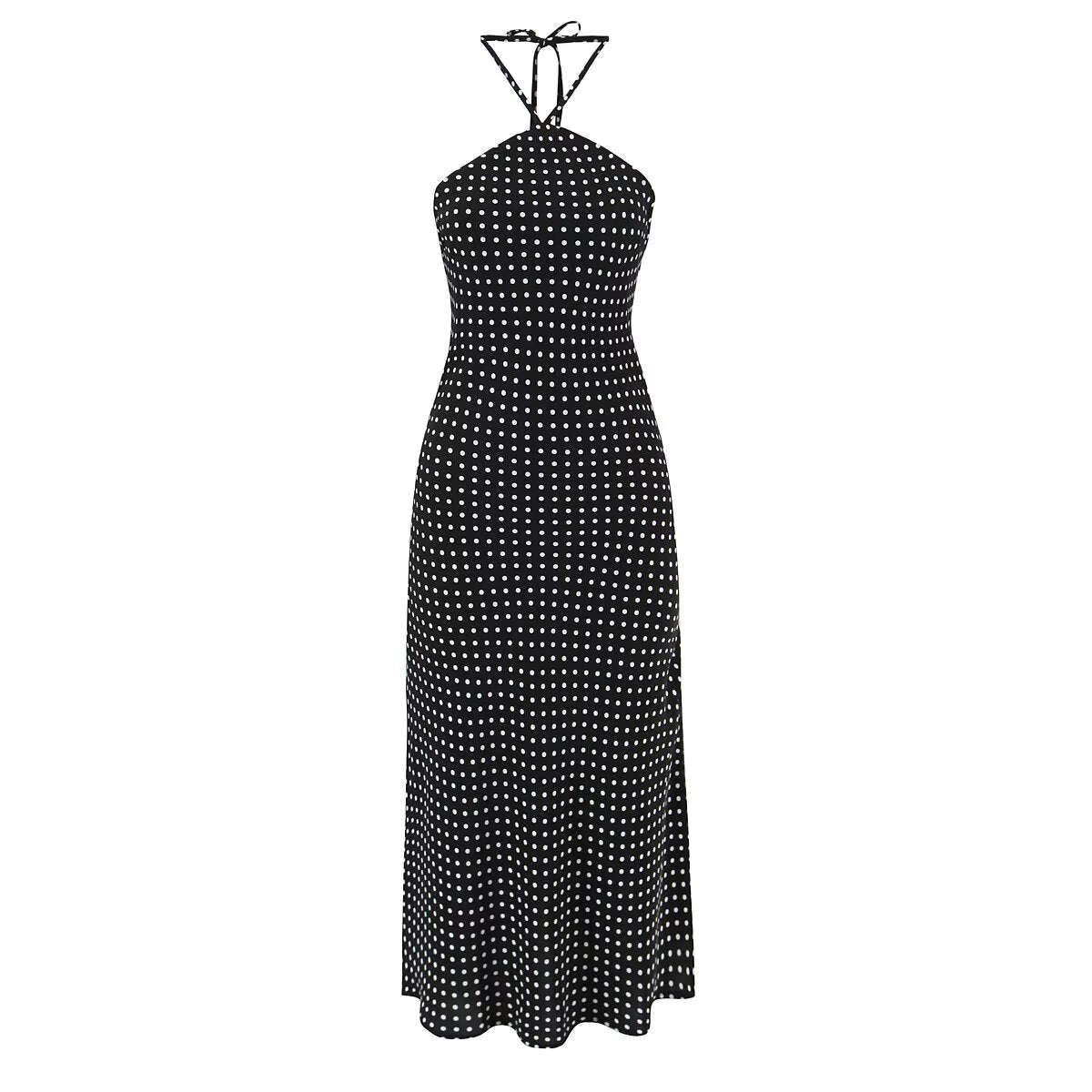 Women Clothing French Vacation Polka Dot Backless Sexy Halter Cami Dress by Ragazza