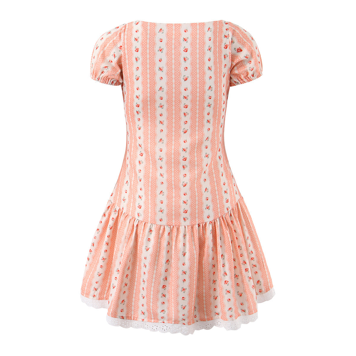 French Girlish Fresh Sweet Lace Strap Printing Slim Fit Short Dress by Ragazza