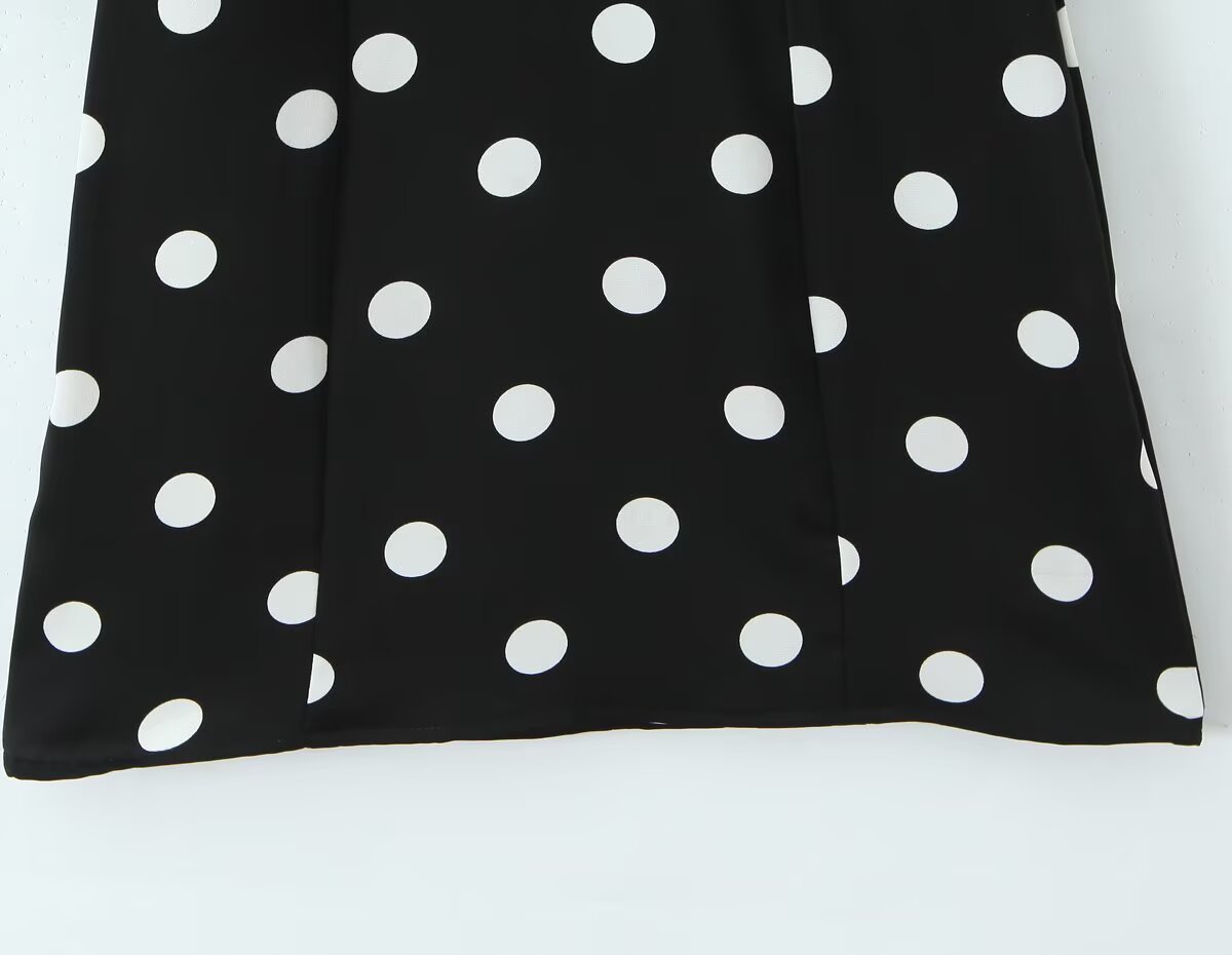 French Retro Dots Dress Women Holiday V neck Slim-Fit Flared Sleeves Slimming A line Dress by Ragazza