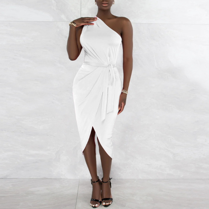 Women Clothing Diagonal Collar Sleeveless Sexy Slit Dress by Ragazza