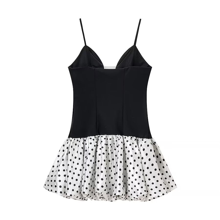 Women Clothing Sexy Polka Dot Stitching Strap Short Dress by Ragazza