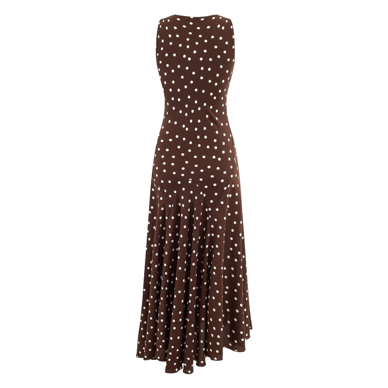 Mature Retro Square Collar Fitted Waist Polka Dots Dress Women Summer Sleeveless Slim Fitting Patchwork Irregular Asymmetric Polka Dot Maxi Dress by Ragazza