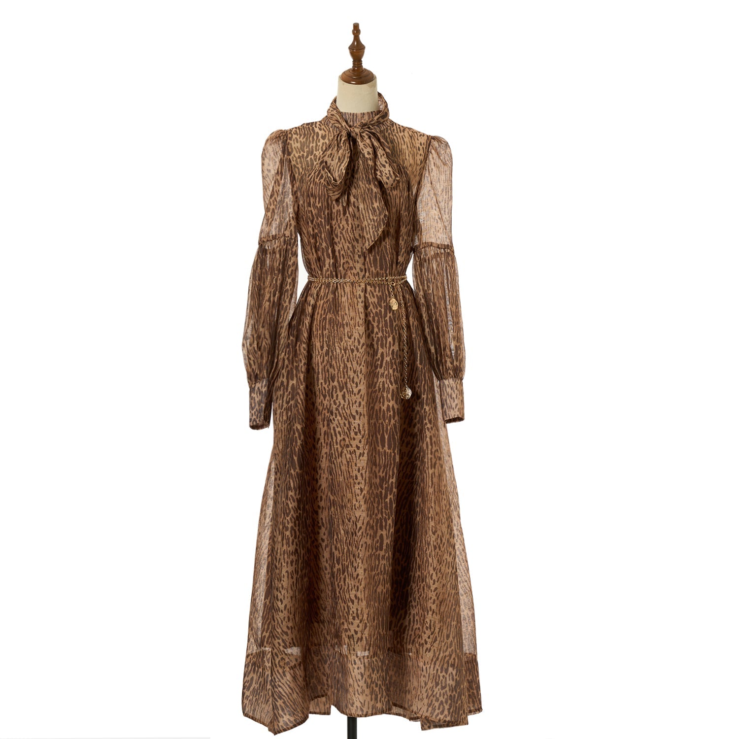 Women Loose Fitting V Neck Lantern Shaped Long Sleeved Wide Skirted Printed Dress by Ragazza