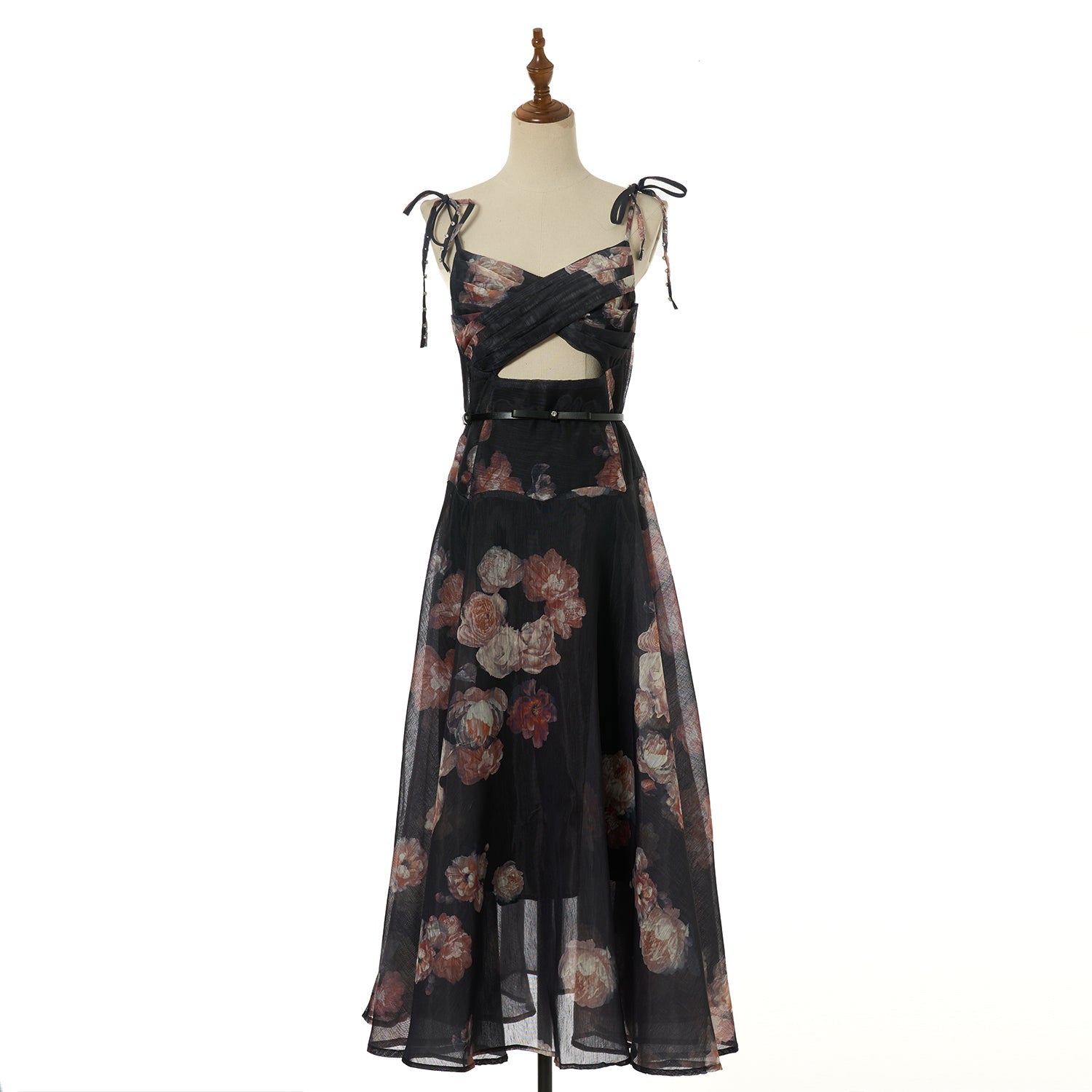 Women Vacation Silk Corded Halter Top With Openwork Design Long Dress Featuring Large Diamond Embellishments by Ragazza
