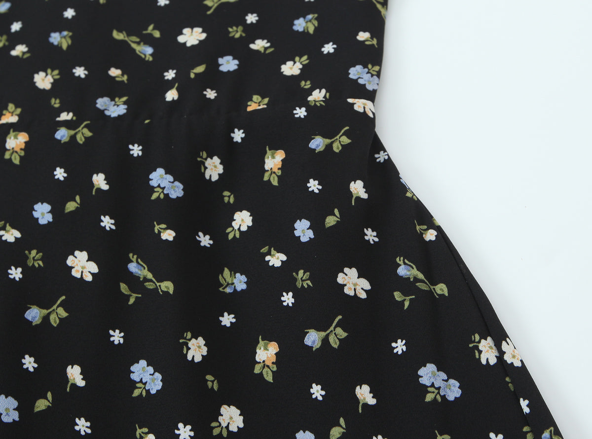 Spring French Floral Printed Waist Controlled Slimming All Matching Long Strap Dress by Ragazza