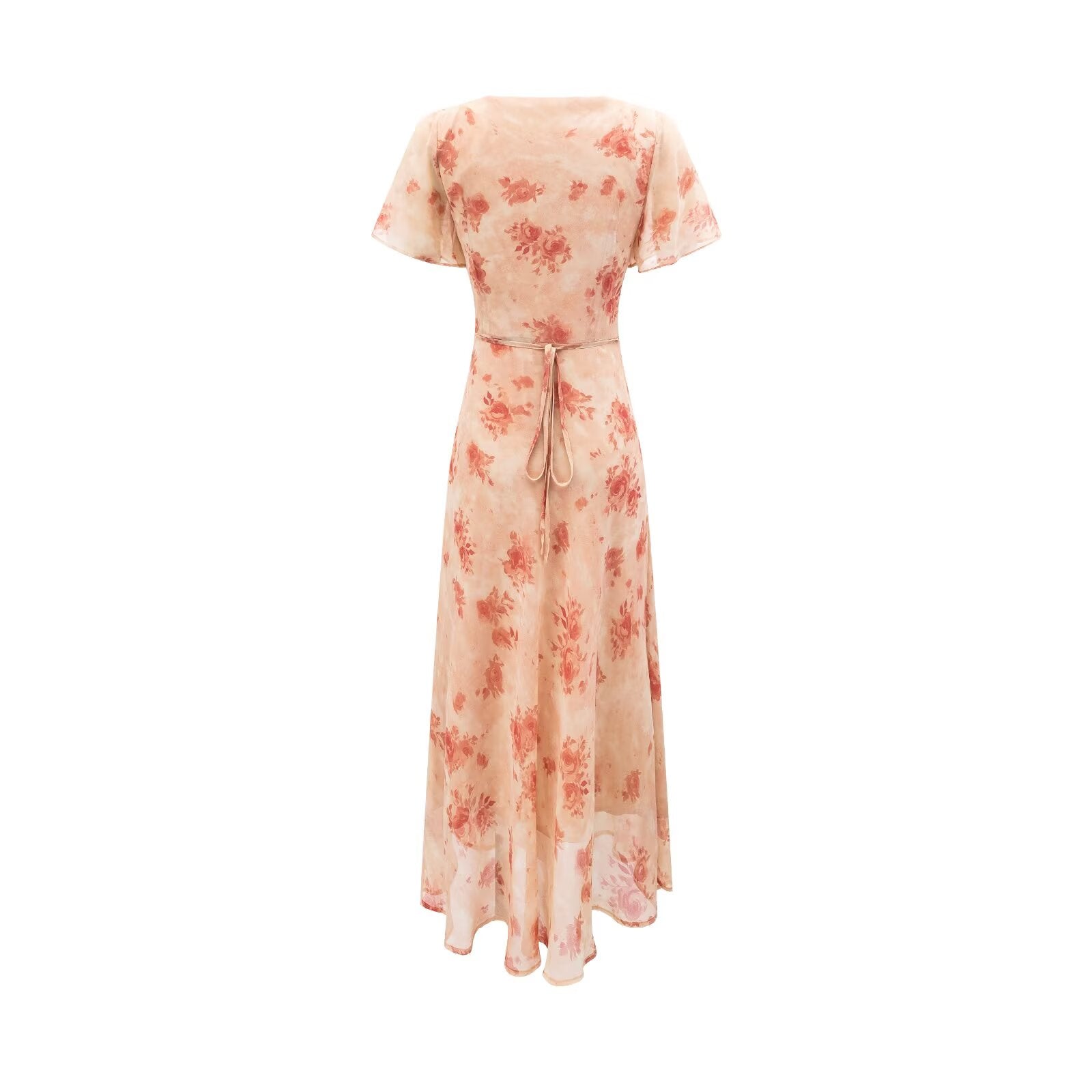 Women Clothing Elegant Pink Floral V neck Pullover Dress Women Waist Controlled Slimming Dress by Ragazza