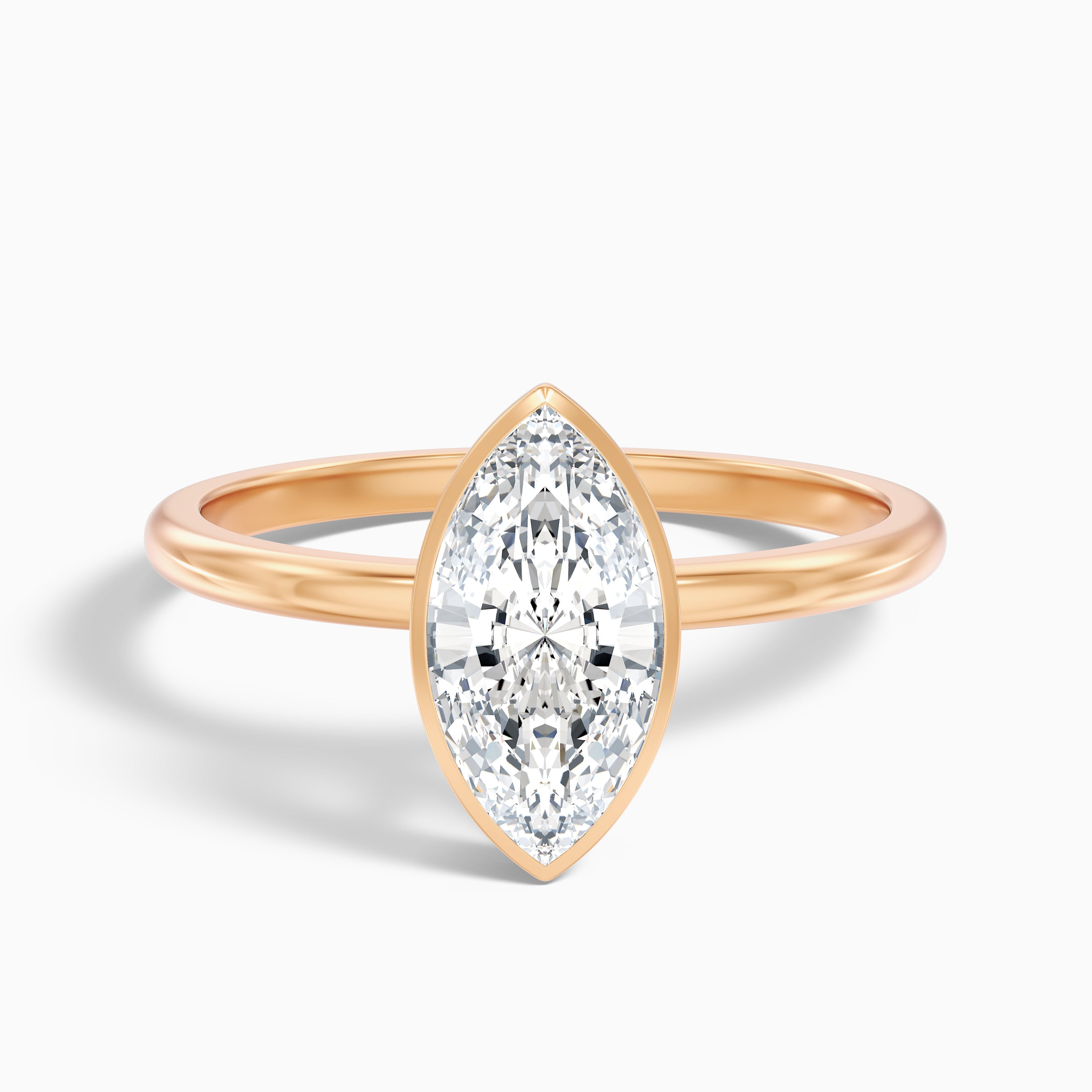 Stacy 5.5 Carat Marquise Cut Bezel Set Solitaire Moissanite Engagement Ring in 18k Yellow Gold