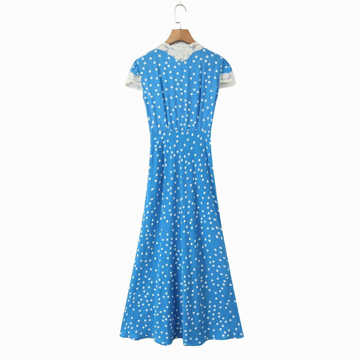 Autumn Women Elegant V Collar Polka Dot Lace Stitching Dress by Ragazza