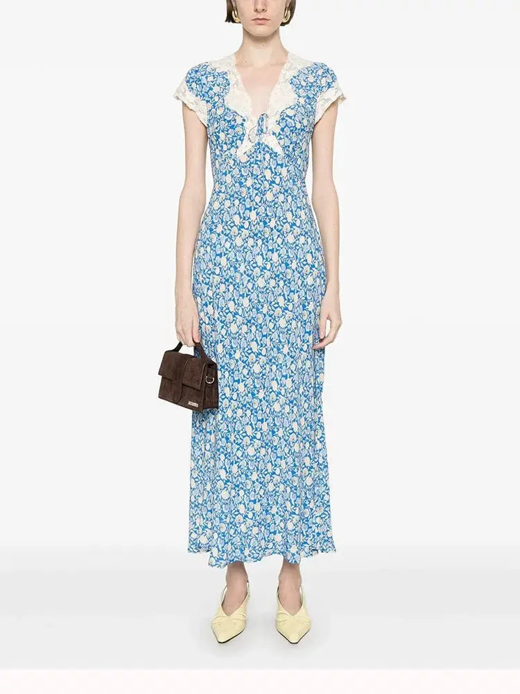 Women Elegant French Retro Elegant Cool Lace Stitching Dress