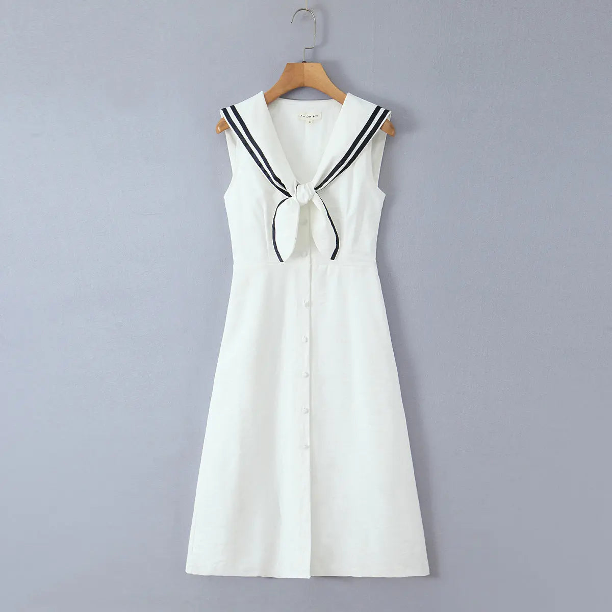Elegant Sailor Collar Sailor Collar Single Breasted White Long Dress
