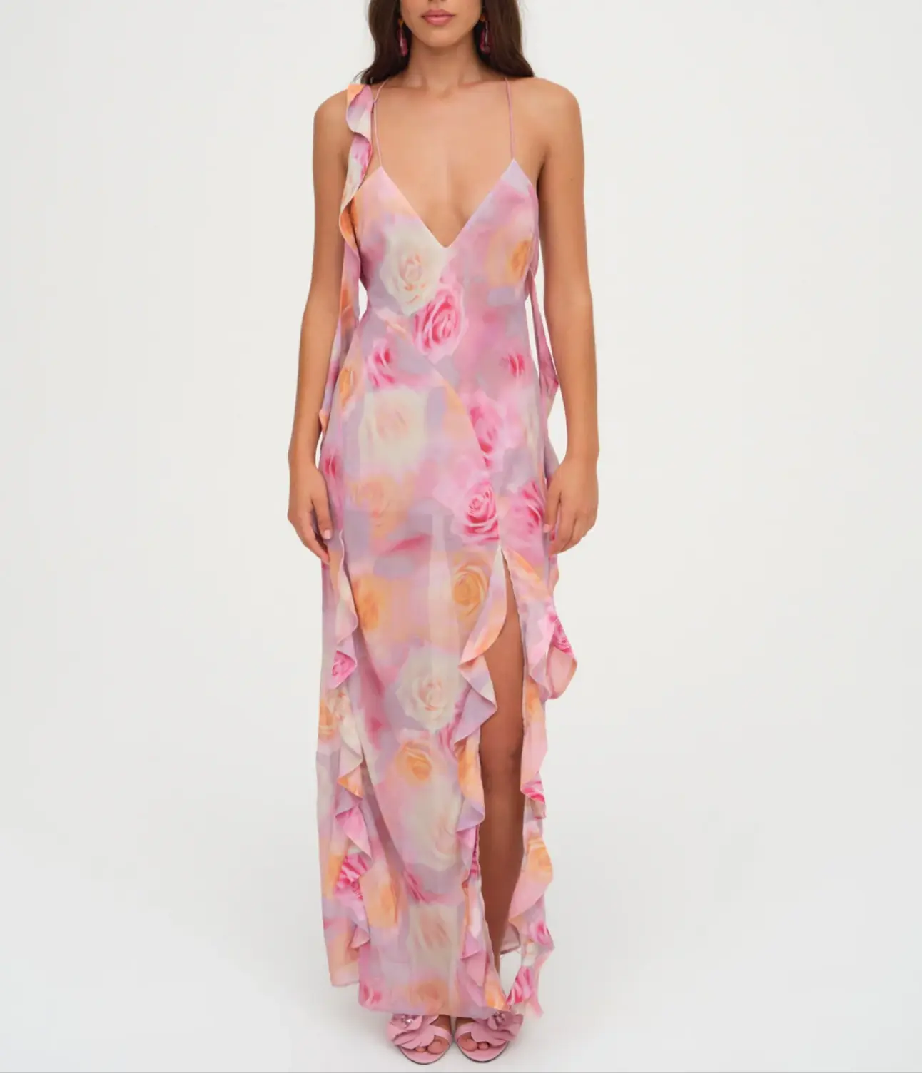 Women Clothing Spring Vacation Romantic Ruffled Irregular Asymmetric Backless Mop Dress