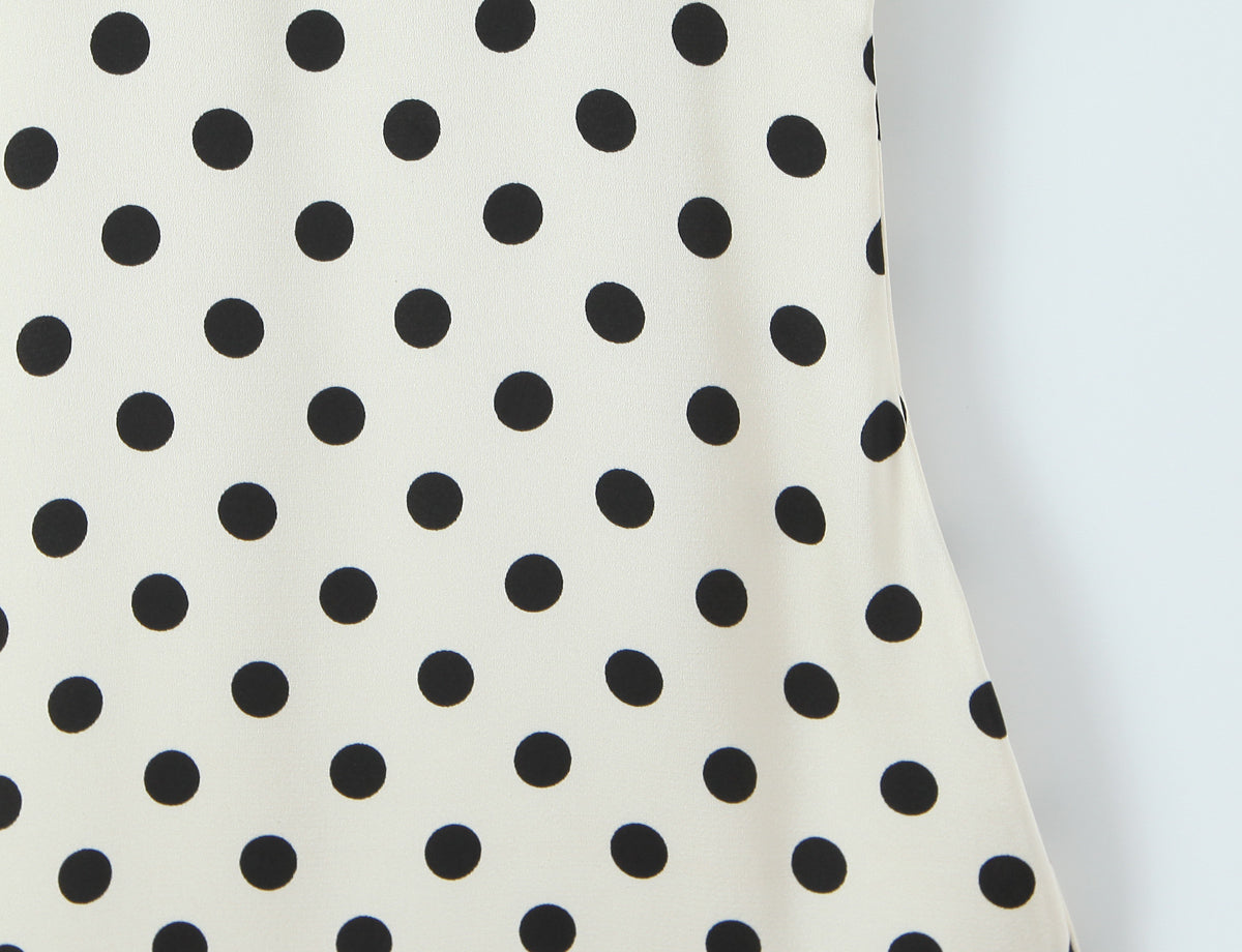 Sexy Lace Deep V Plunge neck Puff Sleeve Polka Dot Dress Tight Waist Slim Fit Sexy Midi Dress for Women by Ragazza