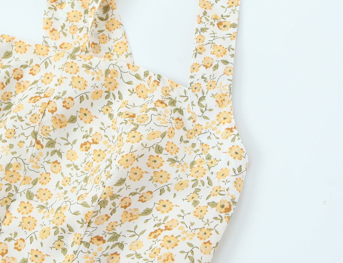 French Vintage Small Floral Printed Sexy Halter Dress Summer Waist Controlled Slim Fit Slimming Holiday Short Dress by Ragazza