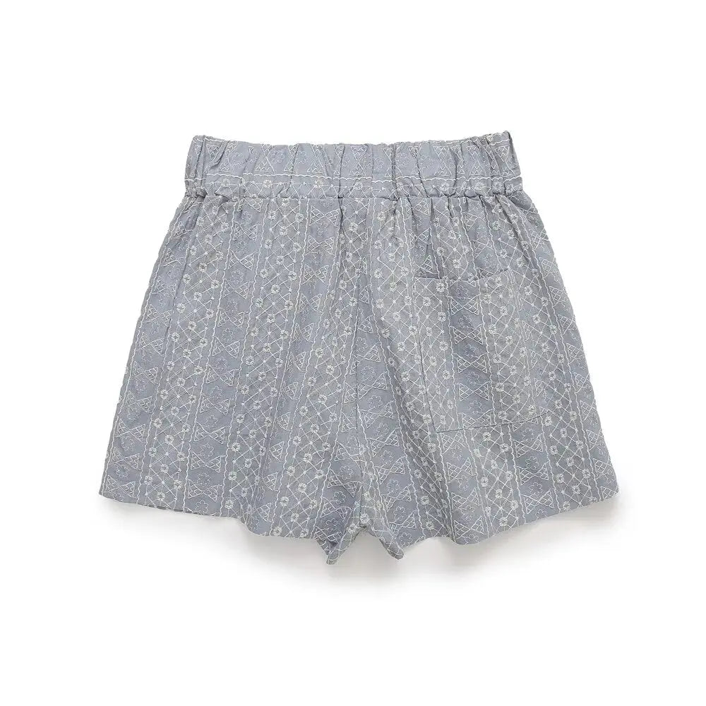 Women Clothing All Match Hollow Out Cutout Embroidery High Waist Casual Shorts
