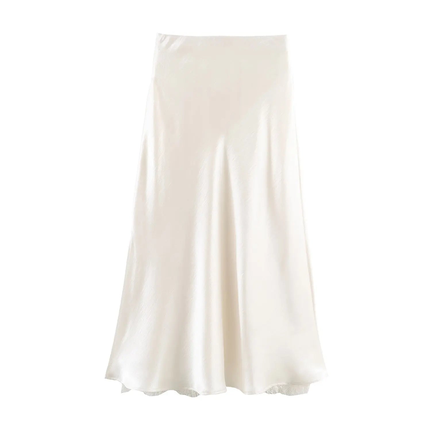 Satin Acetate Lace Patchwork Slit Skirt Long Skirt