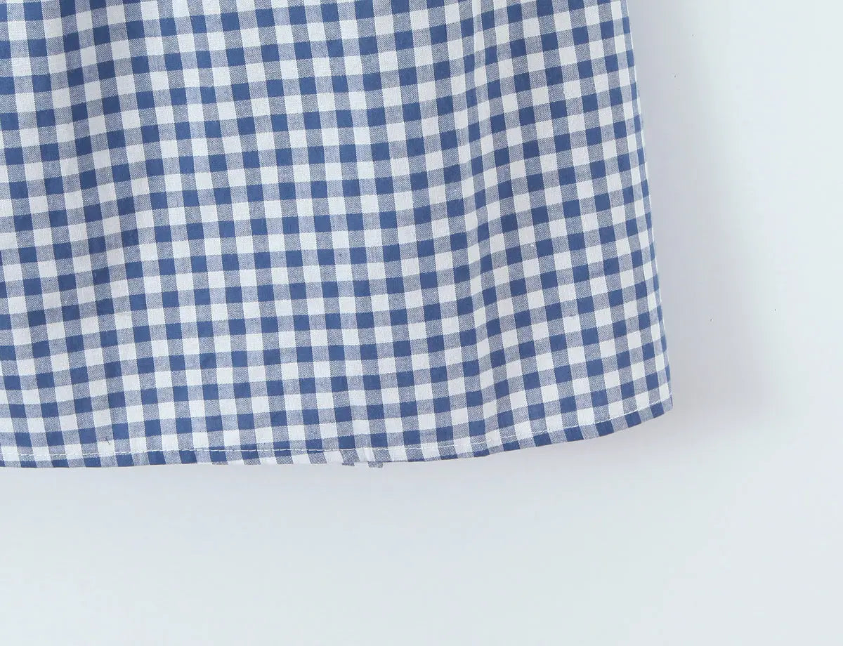 Women French Plaid Sweet Cute Bow Bandage Halterneck off Shoulder Tight Waist Slim Short Dress