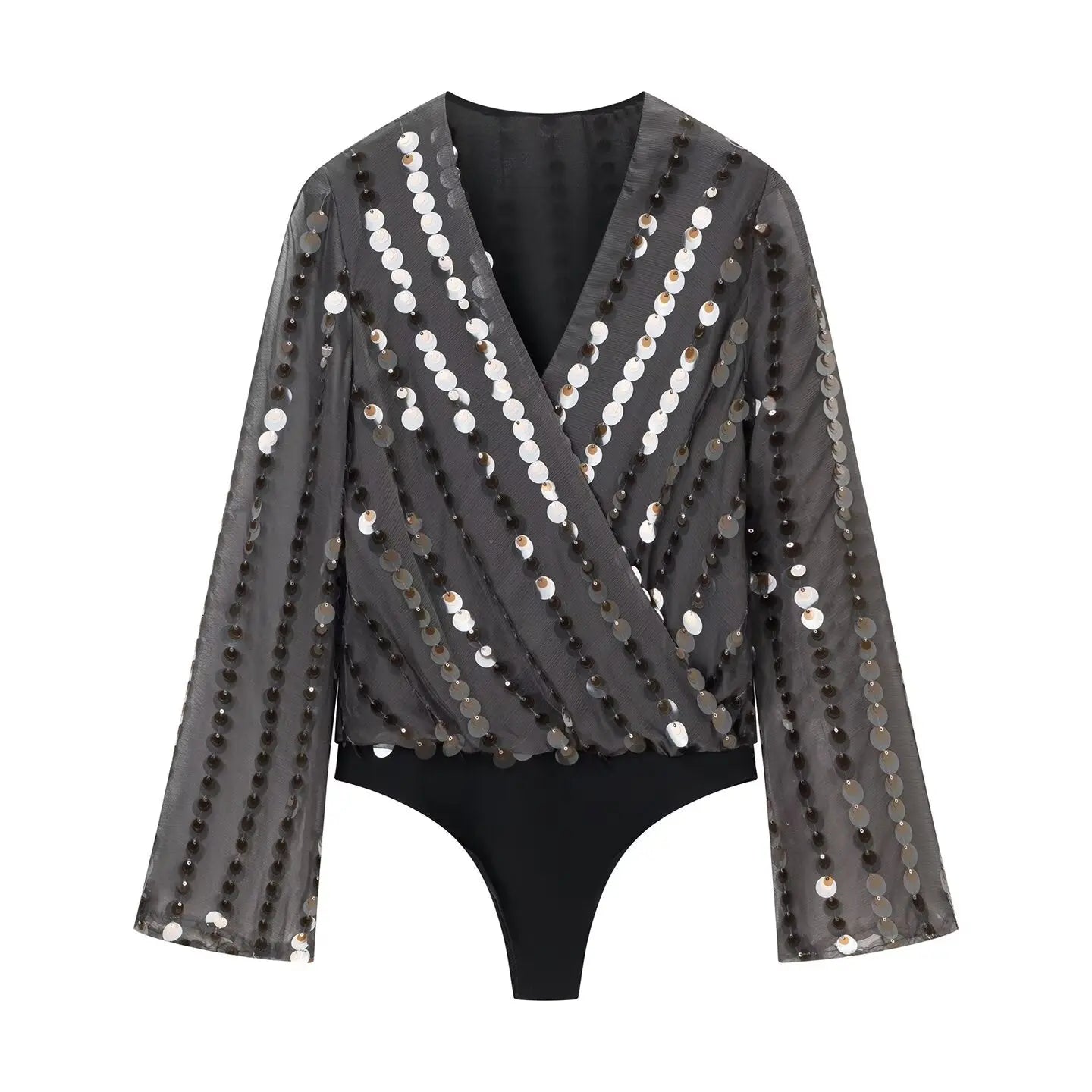Women Clothing Spring Women Long Sleeve V neck Beads Decoration Jumpsuit