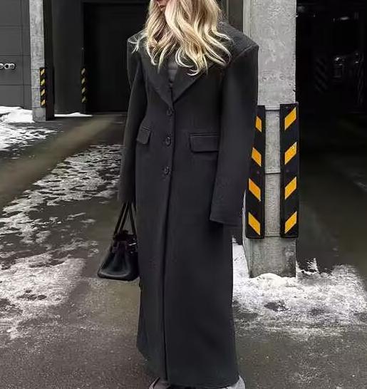 Women Clothing Autumn Office All Matching Dark Gray Extended Woolen Coat by Ragazza