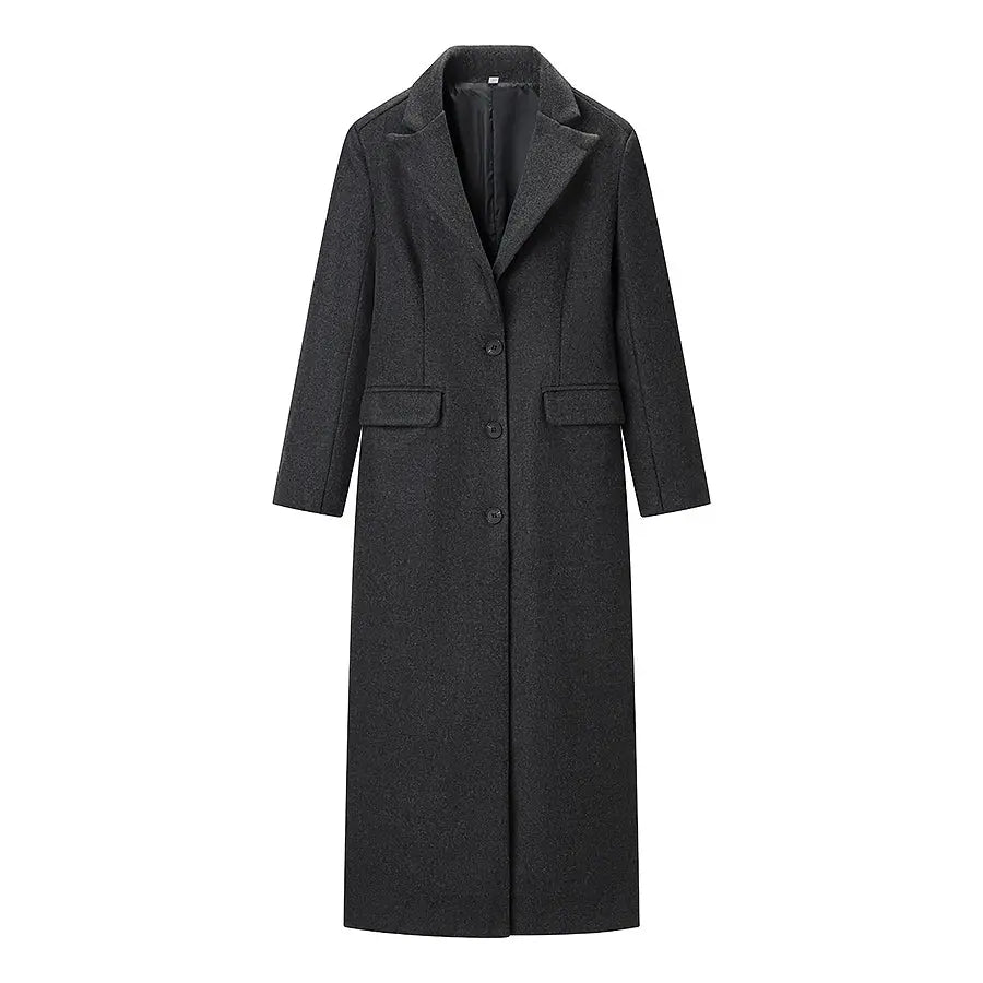 Women Clothing Autumn Office All Matching Dark Gray Extended Woolen Coat