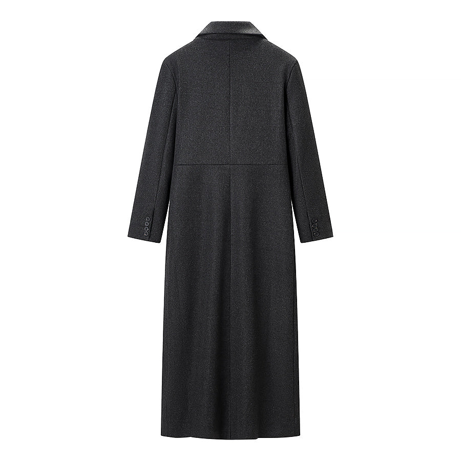 Women Clothing Autumn Office All Matching Dark Gray Extended Woolen Coat by Ragazza