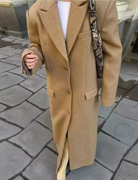Women Clothing Spring Office Collared Slim Fit Long Cut Coat