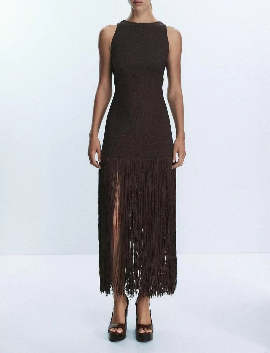 Women Clothing Spring Elegant Lady Slim Sleeveless Tassel Dress