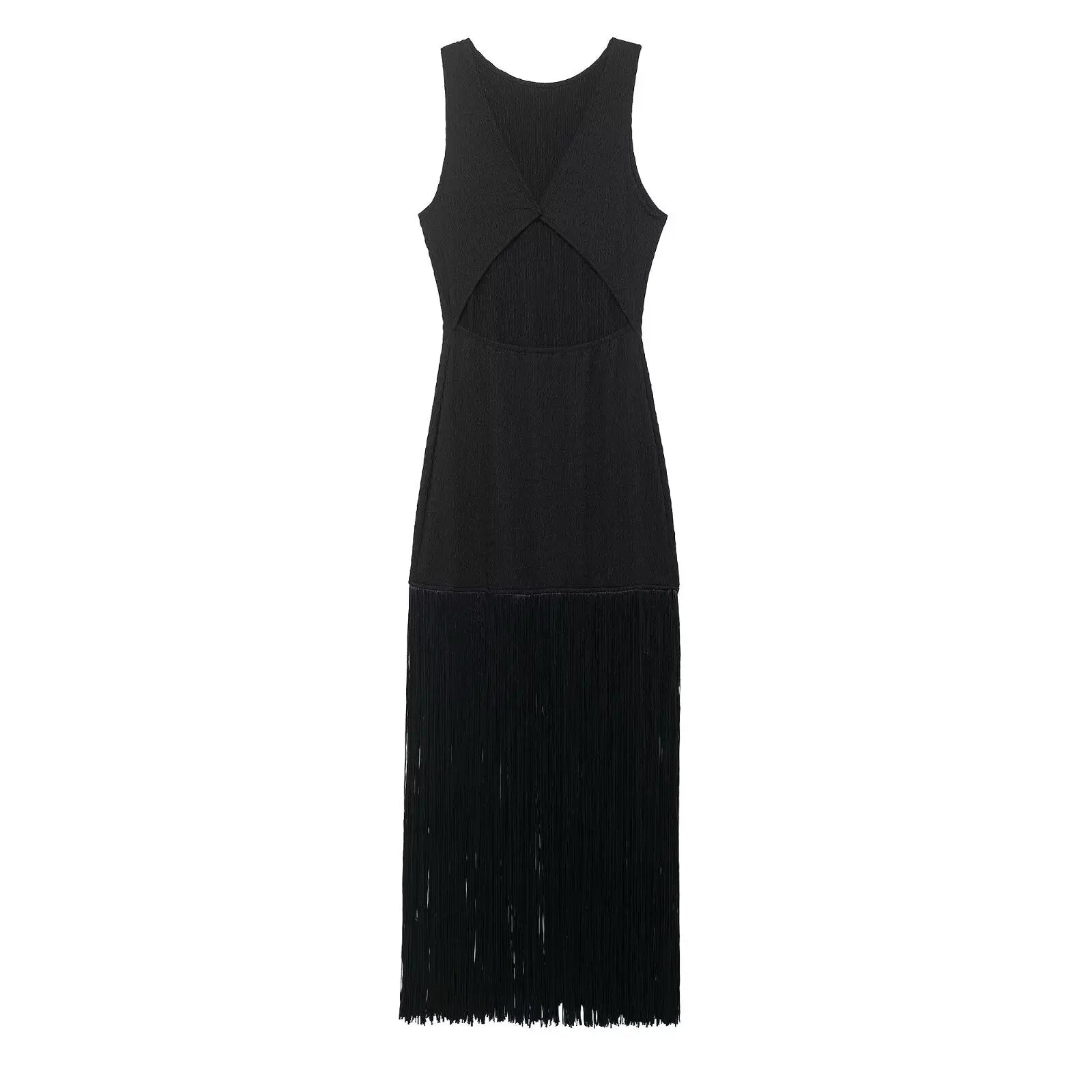 Women Clothing Spring Elegant Lady Slim Sleeveless Tassel Dress