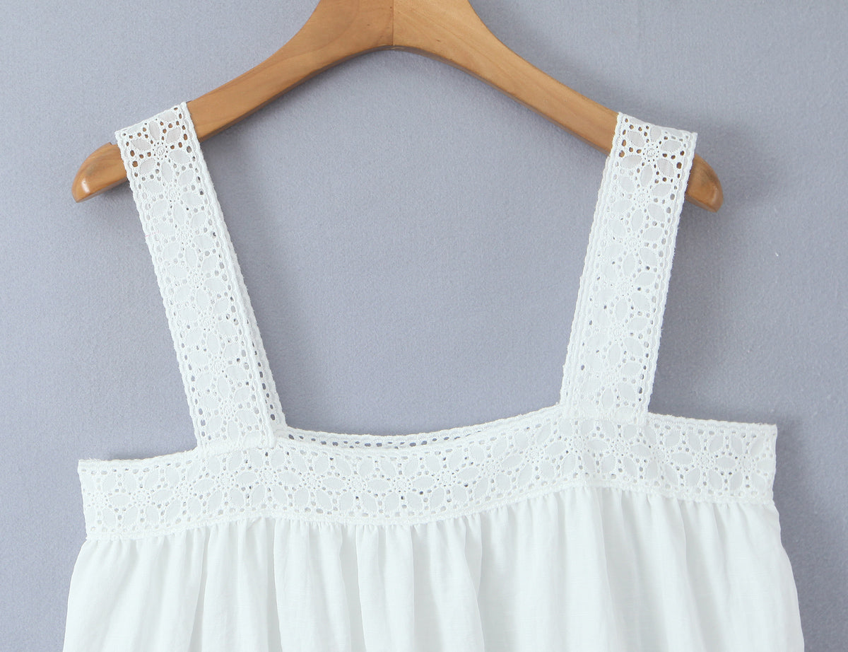 Women Lace Stitching Cami Dress Summer Loose Slimming White Holiday Short Dress by Ragazza