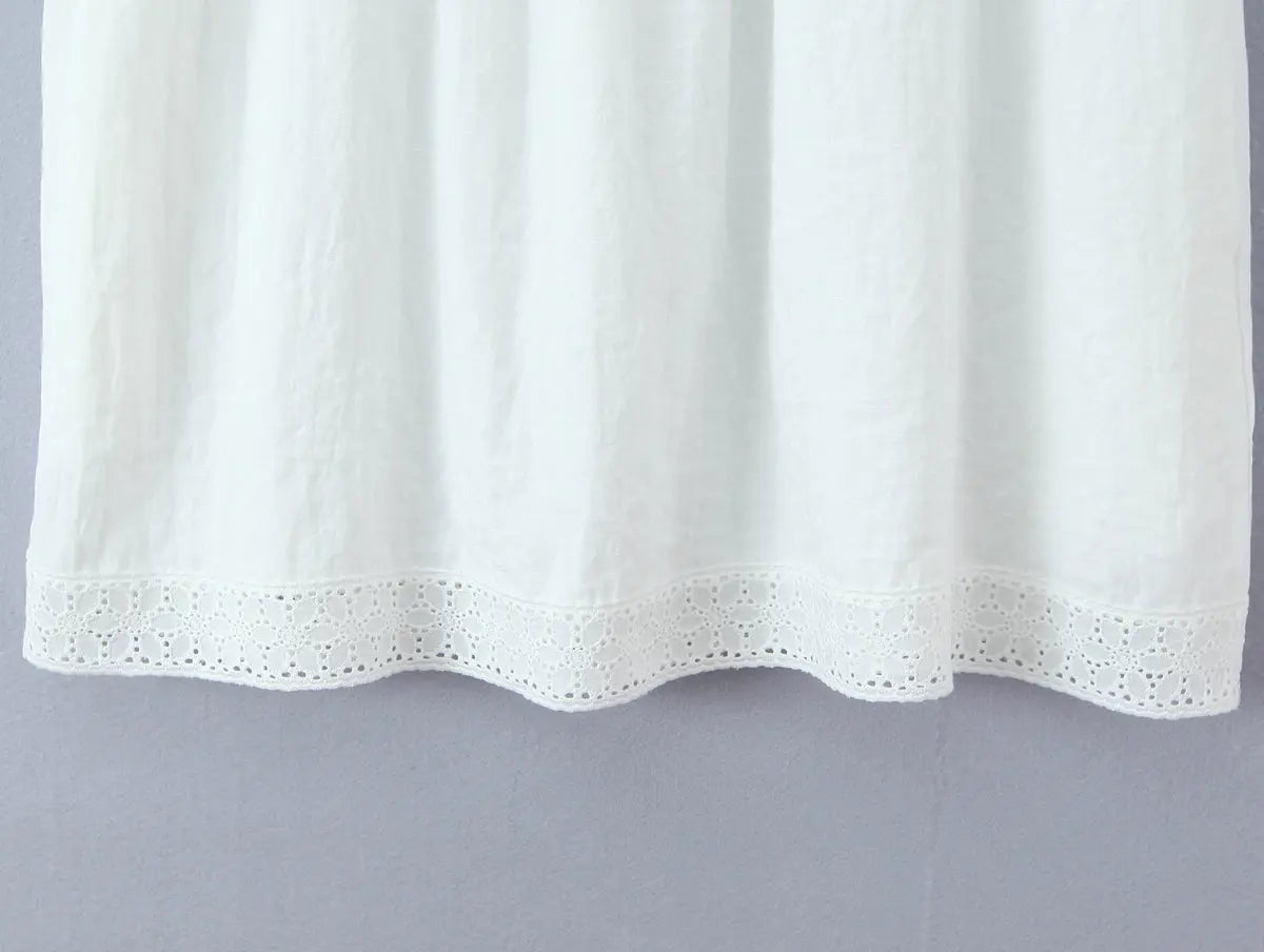 Women Lace Stitching Cami Dress Summer Loose Slimming White Holiday Short Dress