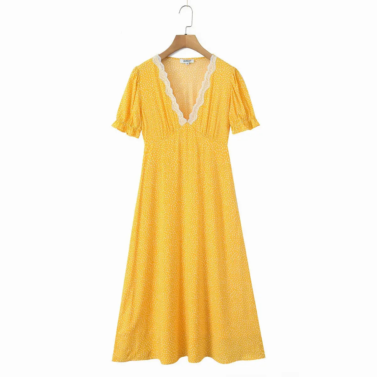 Women Clothing Spring Lace Polka Dot Short Sleeve Dress