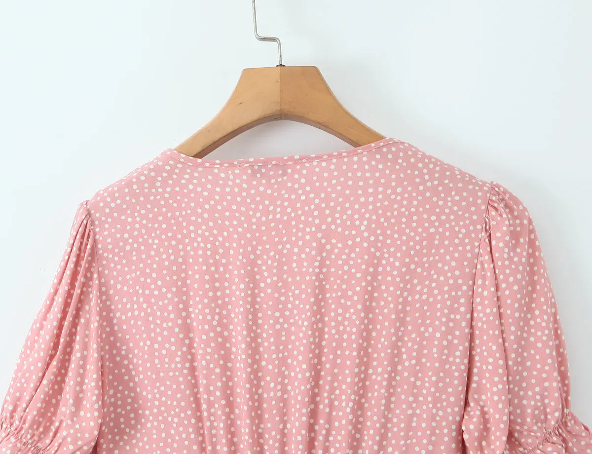 Women Clothing Spring Lace Polka Dot Short Sleeve Dress