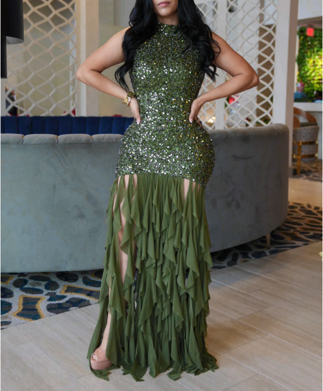 Elegant Women Wear Sexy Slim Sequin Mesh Stitching Dress by Ragazza