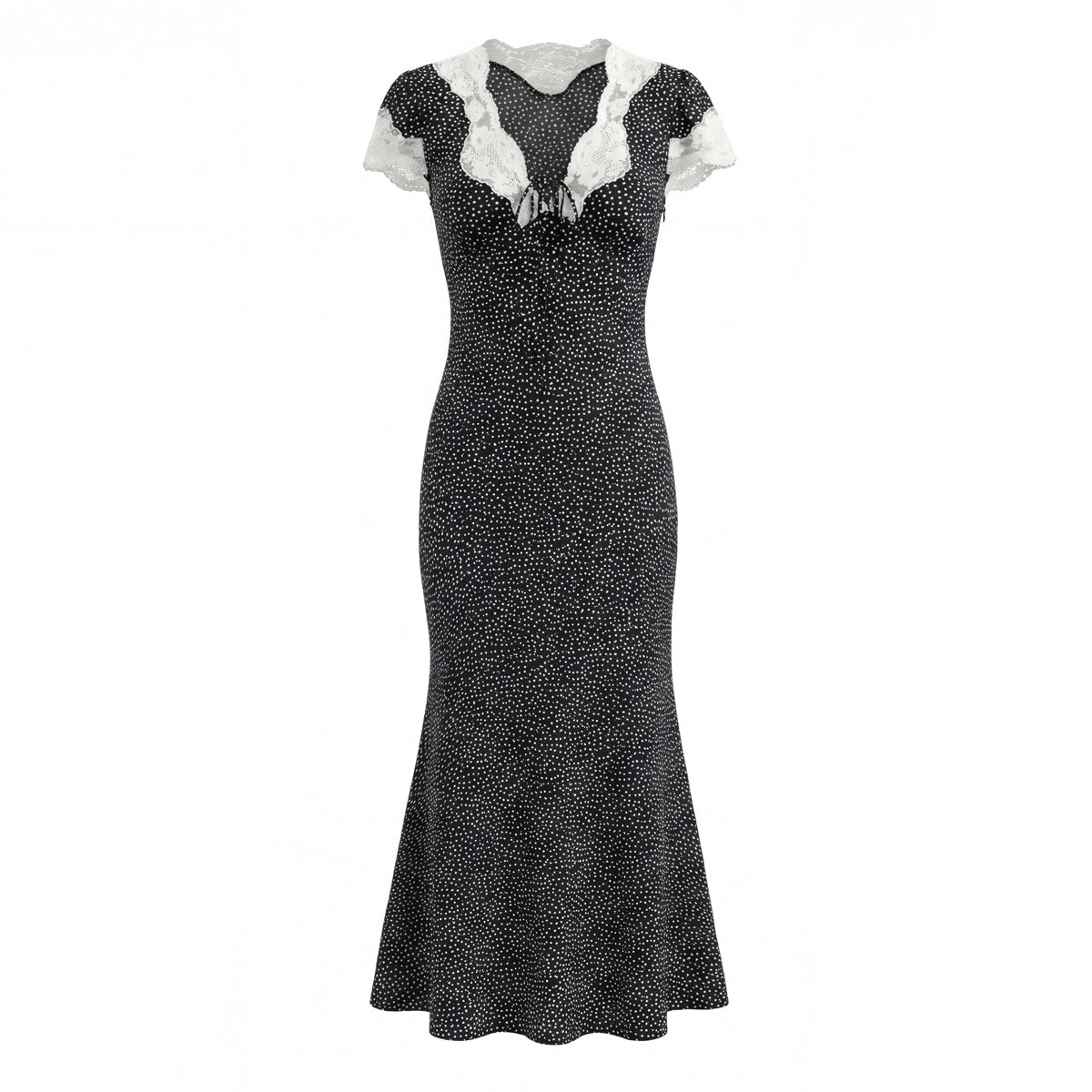 French Retro Beautiful Seaside Vacation Maxi Dress Lace Stitching Polka Dot Elegant Graceful Dress by Ragazza