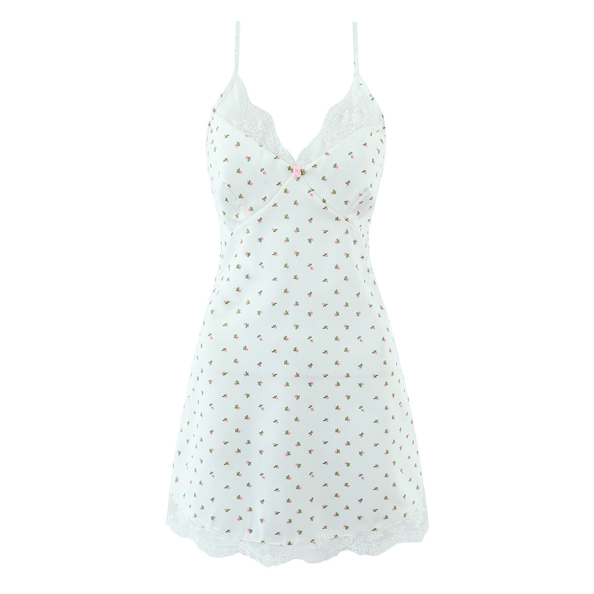 Sexy Spring Blogger Lace Stitching Three Dimensional Small Floral Satin Printing Slip Dress by Ragazza