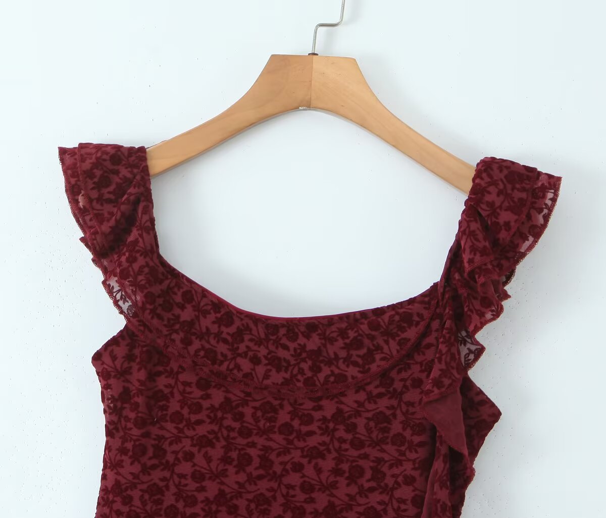 Sexy Cute Deep V Plunge neck Bow Flocked Printed Tight Waist A line Dress Ruffled Sexy Dress by Ragazza