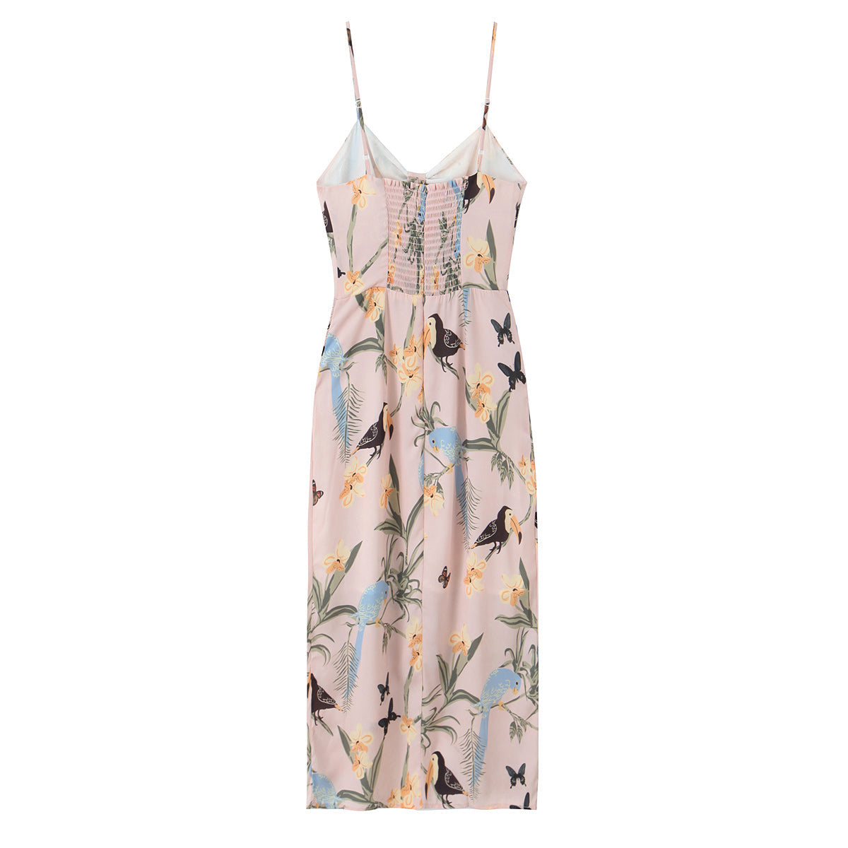 Sexy Cutout V neck Retro Floral Print Slit Cami Dress Tight Waist Slim Fit Holiday Midi Dress by Ragazza