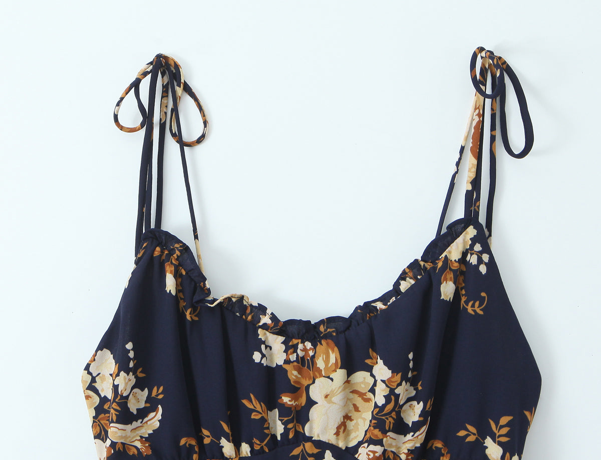 Women Printed Wooden Ear Slim Fit Slimming Spaghetti Straps Dress by Ragazza